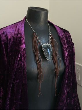 Spiderweb obsidian statement Fringe Necklace southern gothic boho jewelry